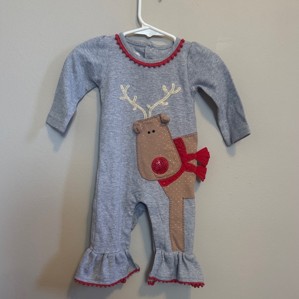 Mud Pie Gray and Red Reindeer One-Piece